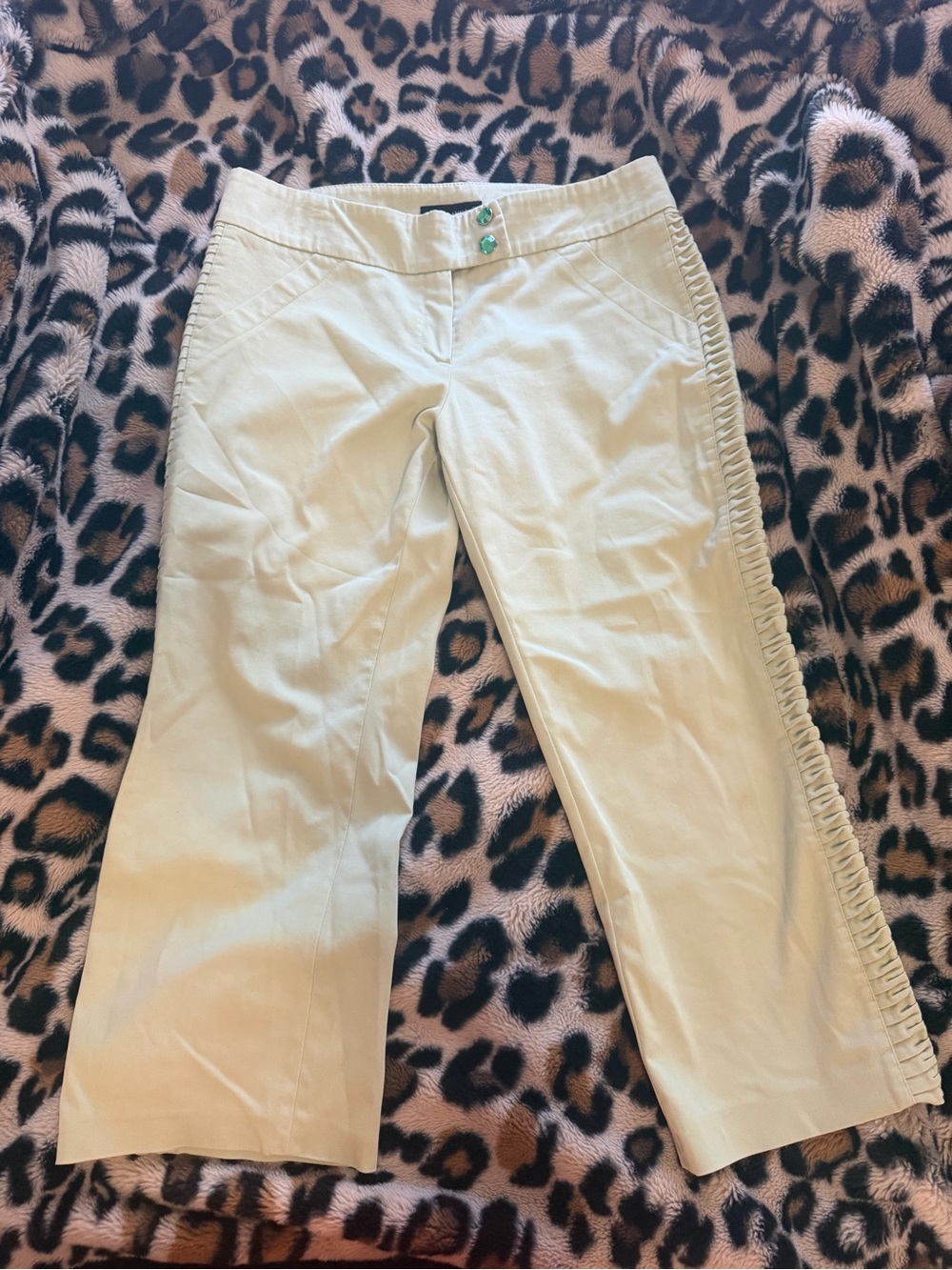 Y2K Vintage Turkish Women's Cream Wide-Leg Pants with Side Trim